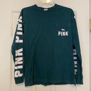 VS PINK GREEN LONG SLEEVE SHIRT- SIZE XS
